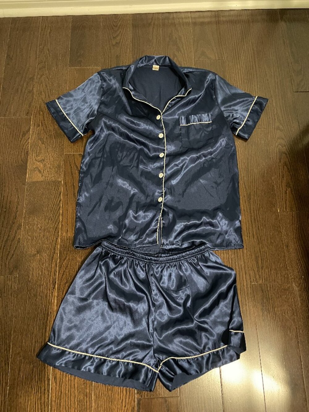 Navy Blue Satin Pajama Set